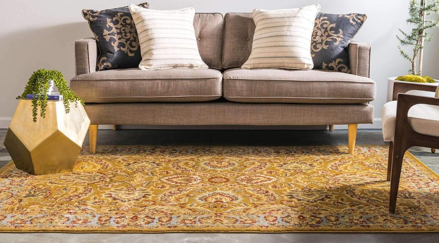 Voyage Dark Yellow Floral Rectangular Synthetic Area Rug