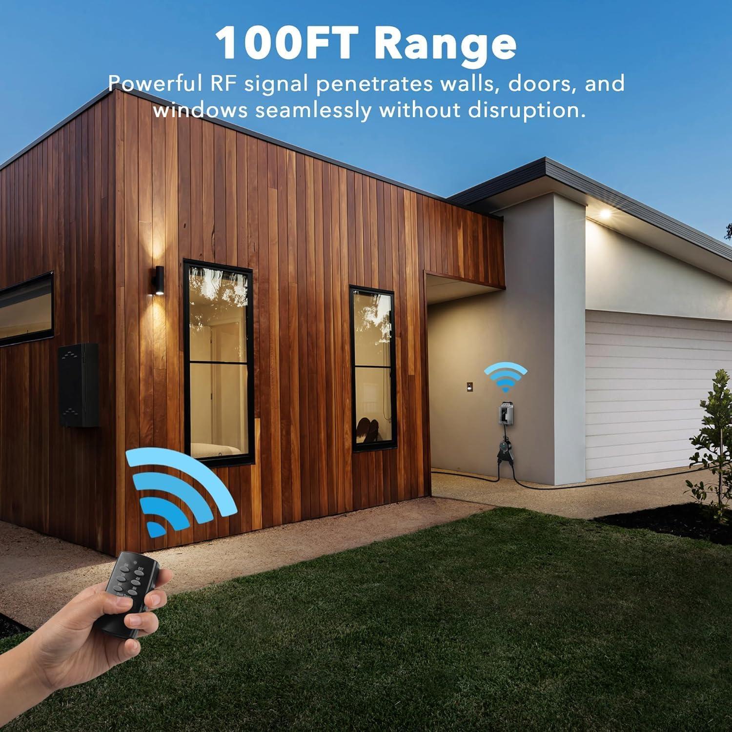 BN-LINK Outdoor 24-Hour Water Resistant Photoelectric Countdown Timer Photocell Light Sensor (2, 4, 6 or 8 Hours Countdown Mode) 3 Grounded Outlets Remote Control (100 ft Range) for Home and Garden