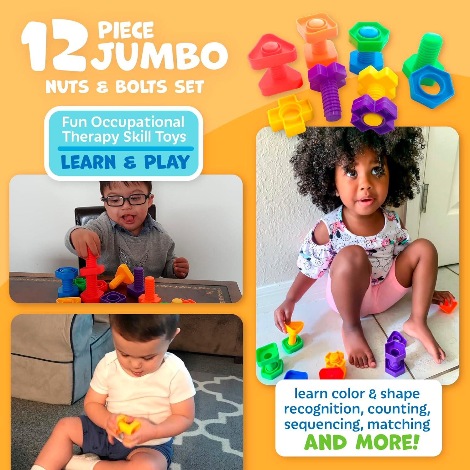 Skoolzy Nuts and Bolts 24 Piece Toy_Building_Block Set Sensory Occupational Therapy STEM for Baby Toddler Toys & Kids, Includes eBook