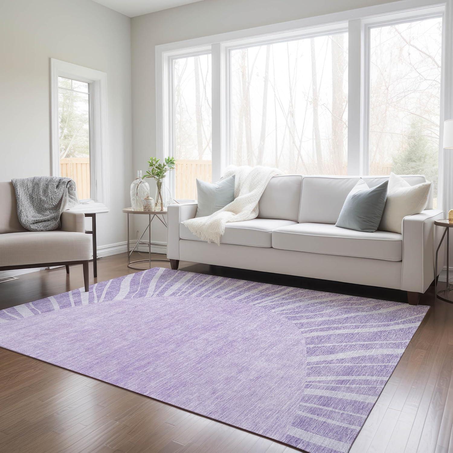 Lavender Abstract Synthetic 3' x 5' Indoor Outdoor Area Rug