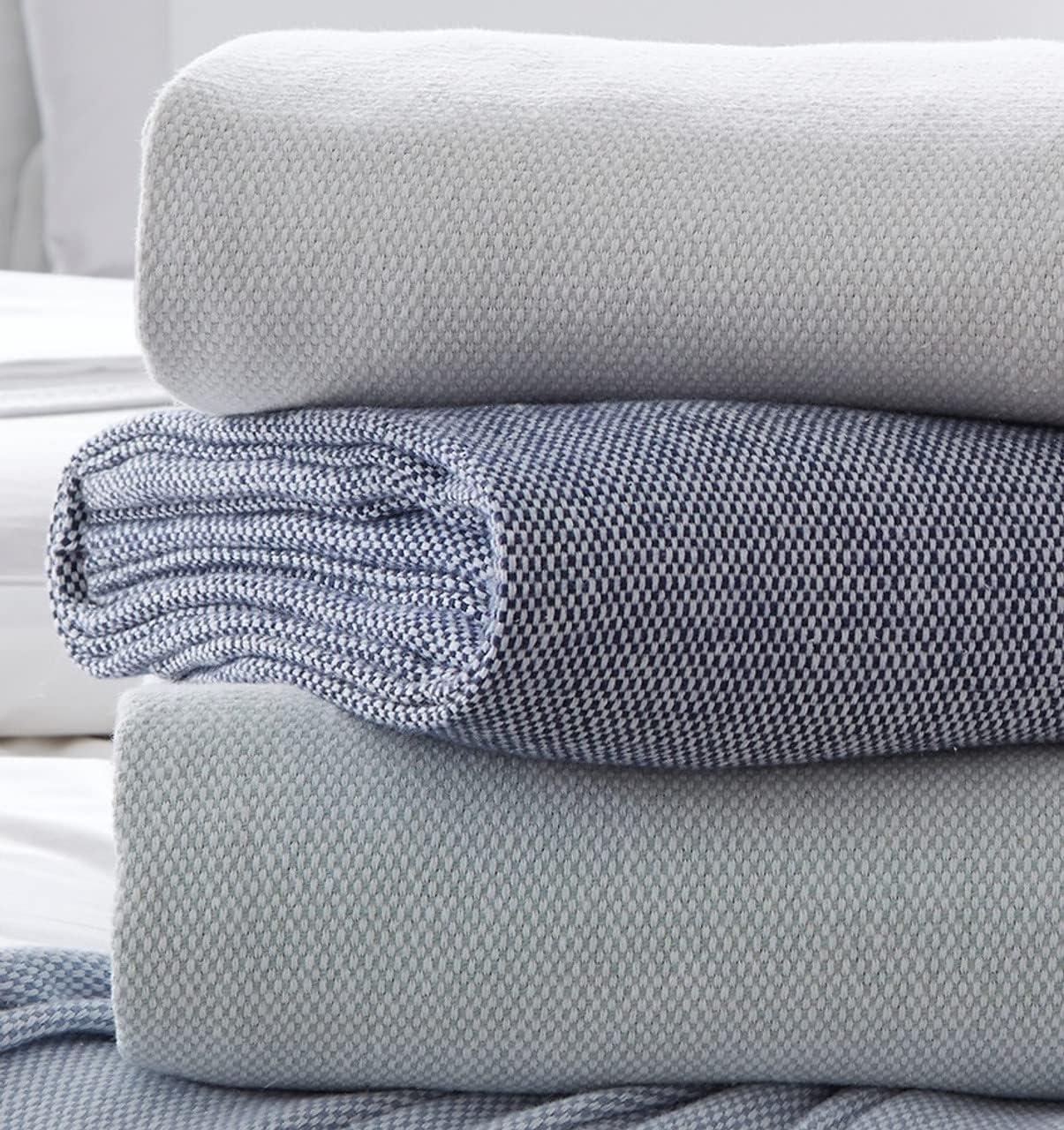 Rustic Fringed Navy Cotton Throw - Machine Washable