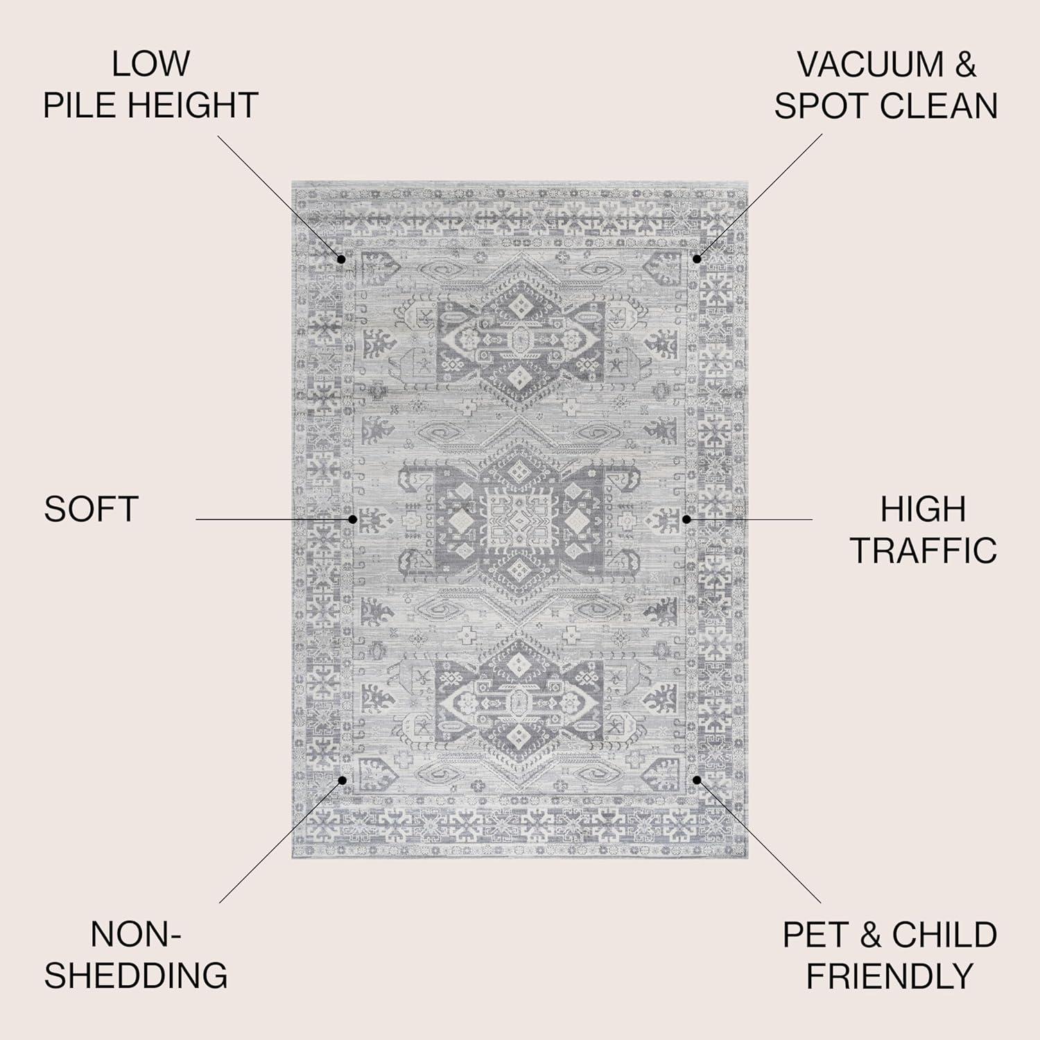 4'x6' Modern Persian Vintage Medallion Area Rug, Light Gray - JONATHAN Y