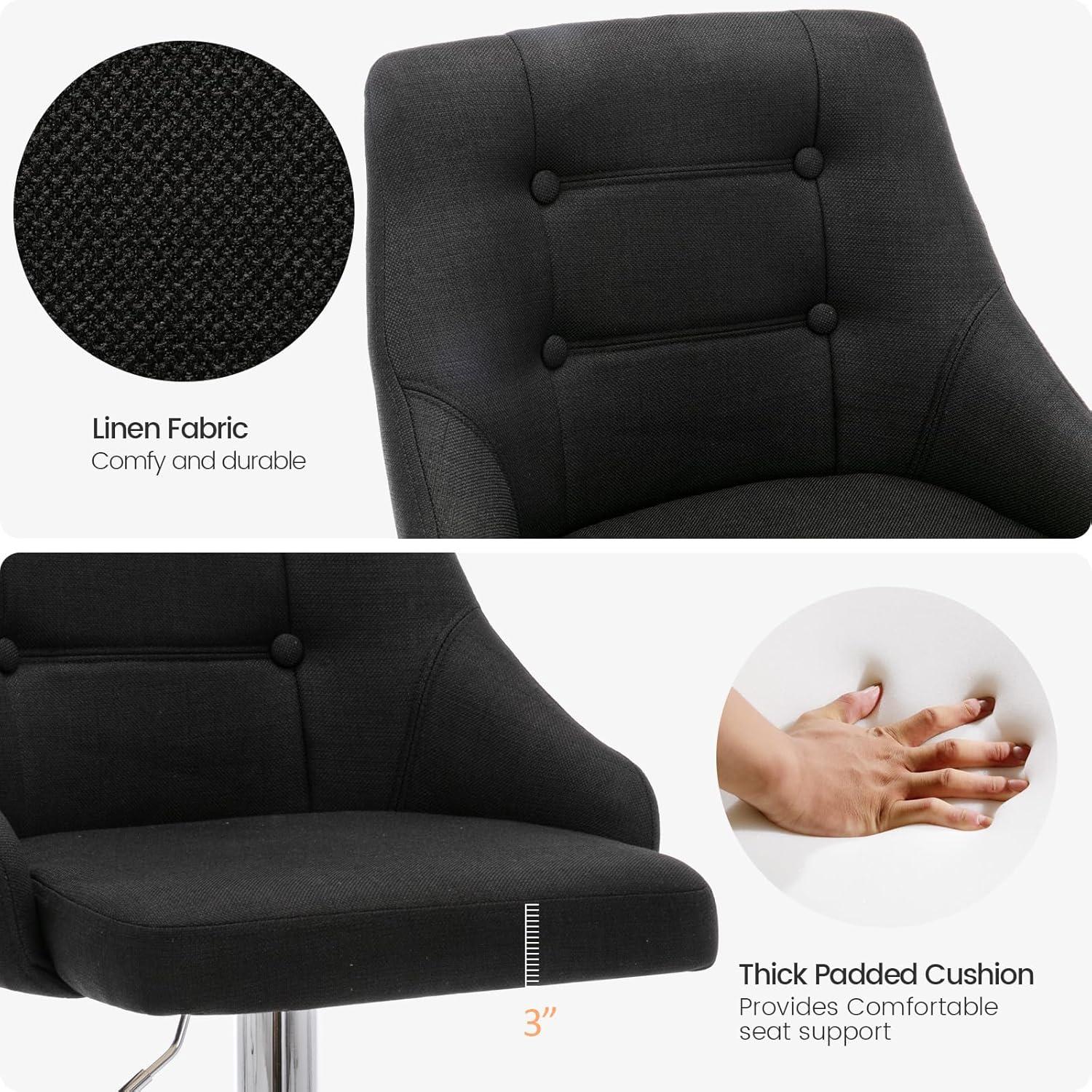 Brage Living Swivel Bar Stool with Back, Adjustable Fabric Tufted Barstool, Upholstered Counter Height Airlift Bar Chair for Kitchen Dining Cafe (Black)