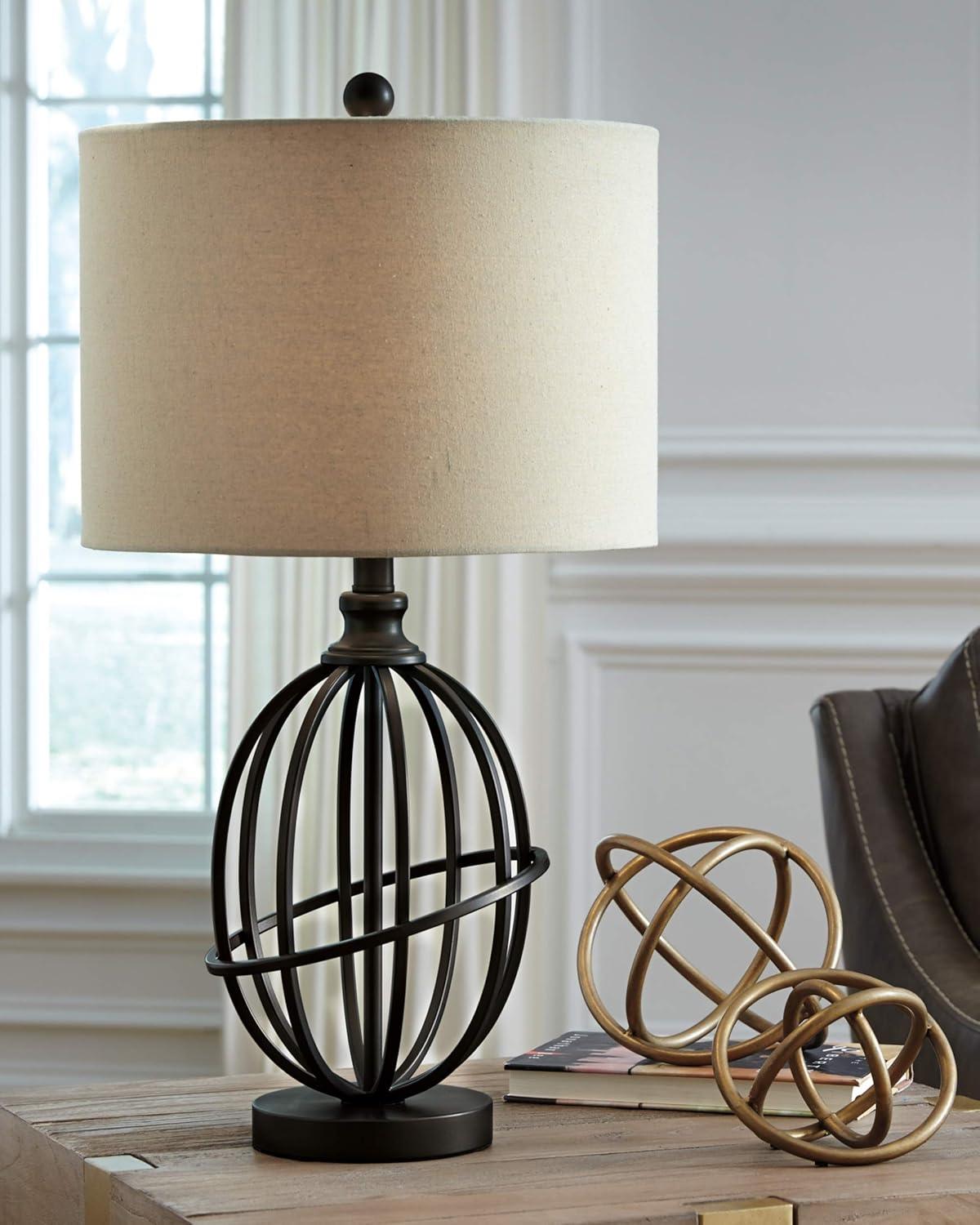 Manasa Metal Table Lamp Antique Brass - Signature Design by Ashley: 3-Way Switch, Linen Shade, for Living Room & Nightstand