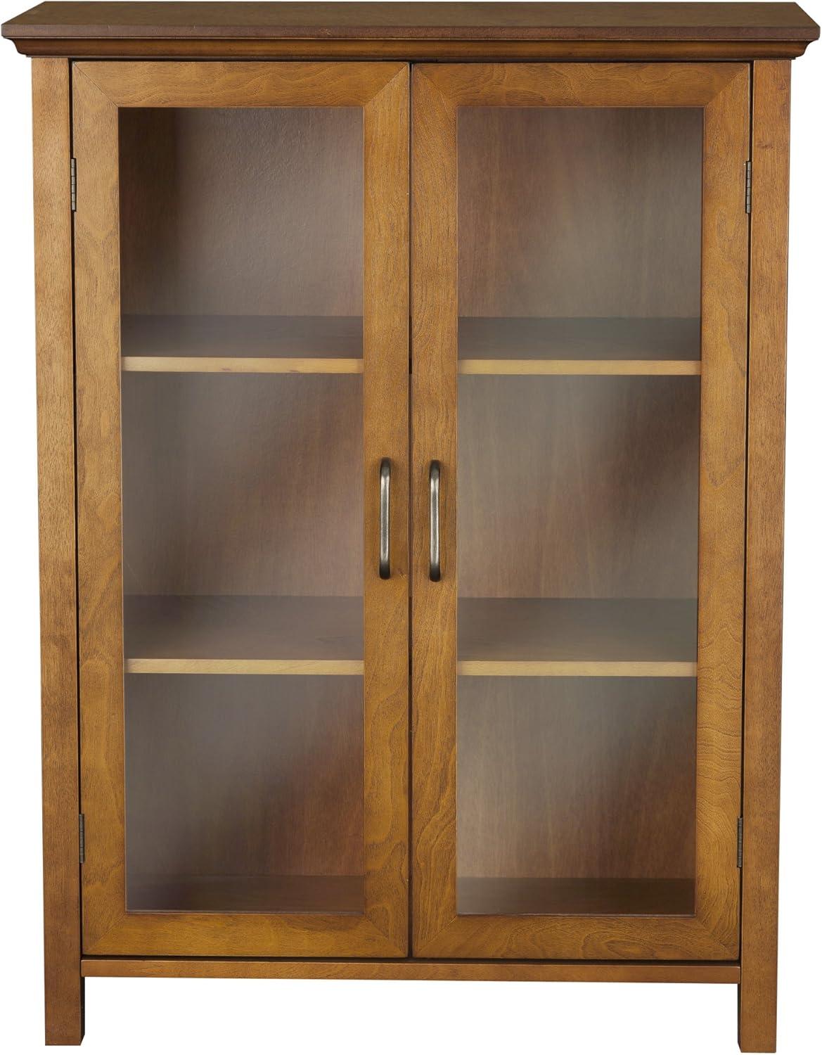 Teamson Home Avery Freestanding Two-Door Floor Accent Cabinet with Antique Brass Handles, Oiled Oak