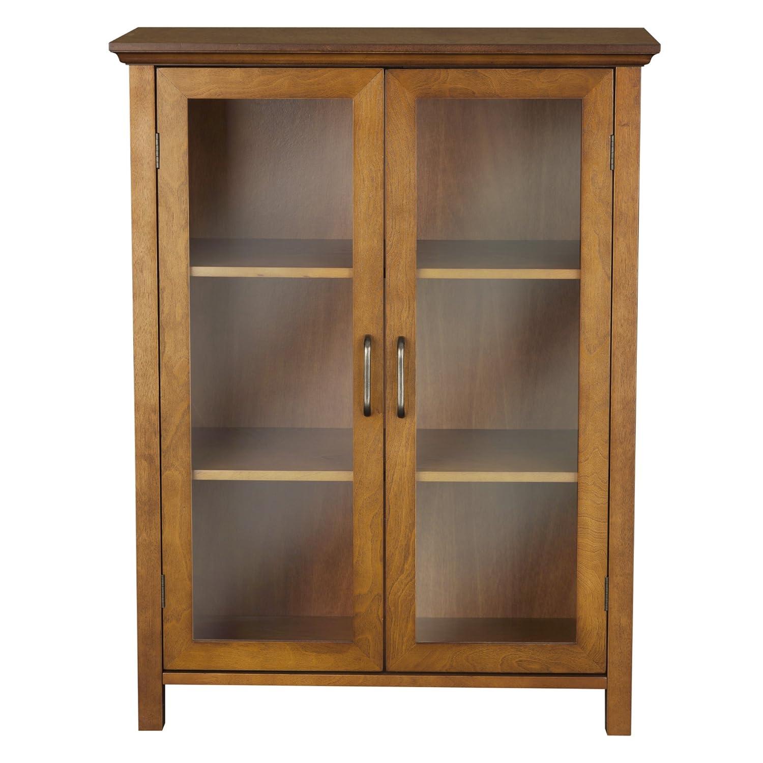 Teamson Home Avery Freestanding Two-Door Floor Accent Cabinet with Antique Brass Handles, Oiled Oak