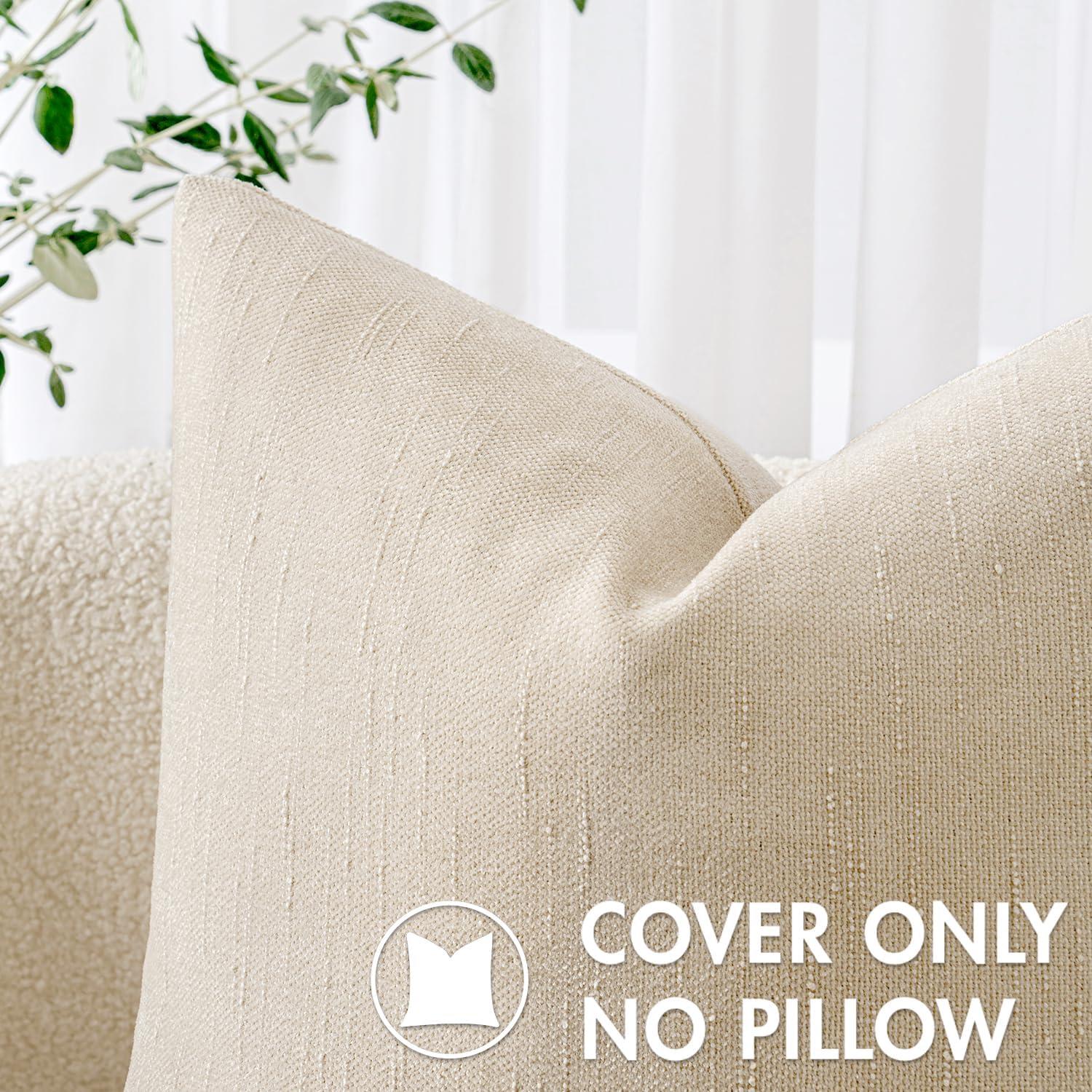 MIULEE Throw Pillow Covers Boho Farmhouse 18x18 Set of 2 Decorative Beige Couch with Fringe Chic Cotton Pillowcases Home Decor Accents for Cushion Soft Bed Living Room
