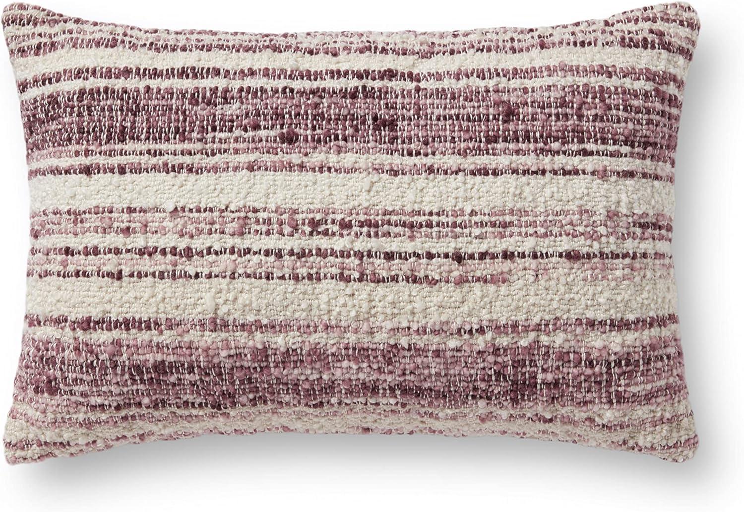 Burgundy and Ivory Striped Polyester Lumbar Pillow Cover 13" x 21"