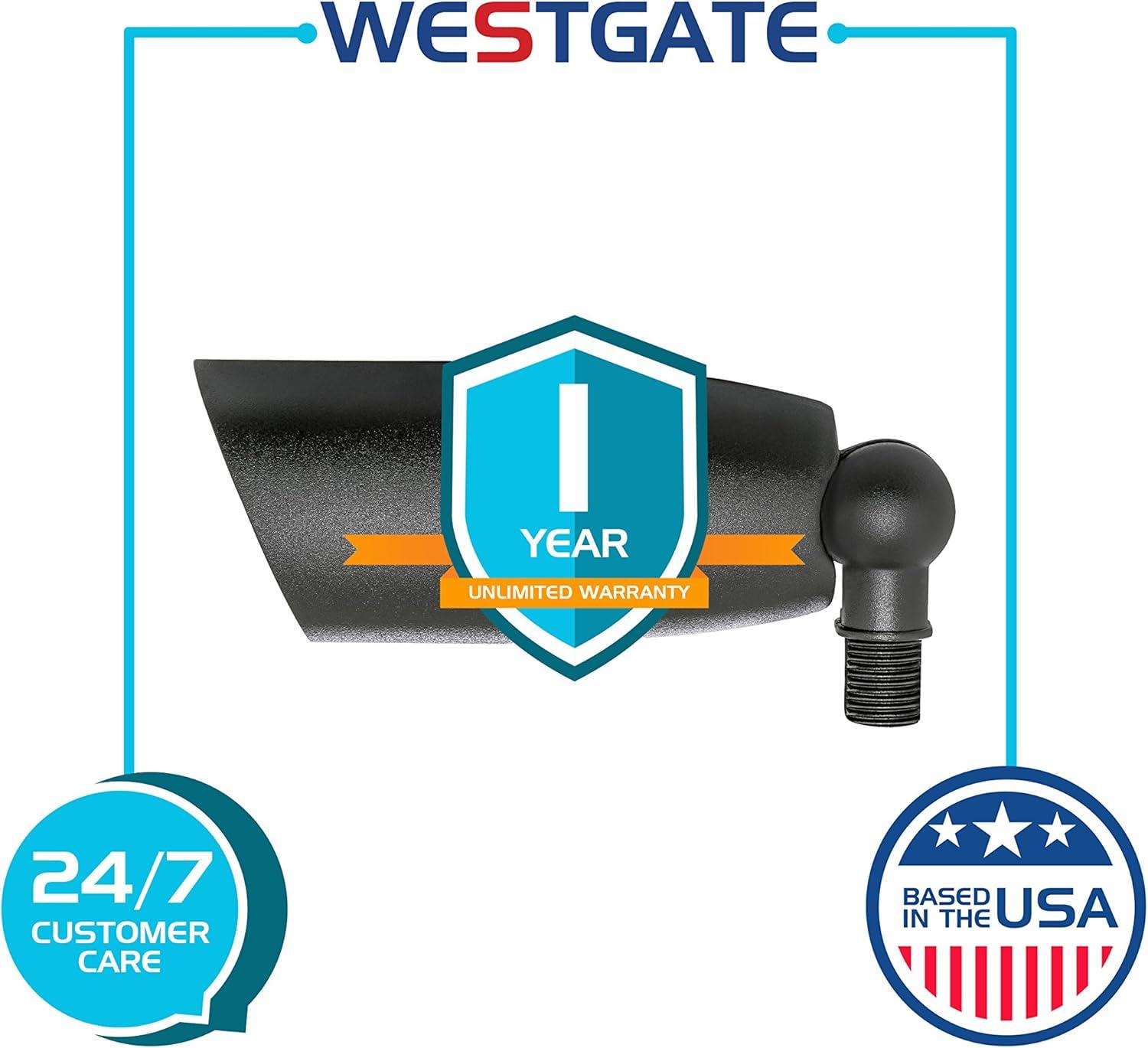 WESTGATE Directional Light, Cast. Aluminum, Mr16 12V/50W Max, Flat Temp. Glass, Black, 3 Ft. Cable, Nm Spike & Quick Connector