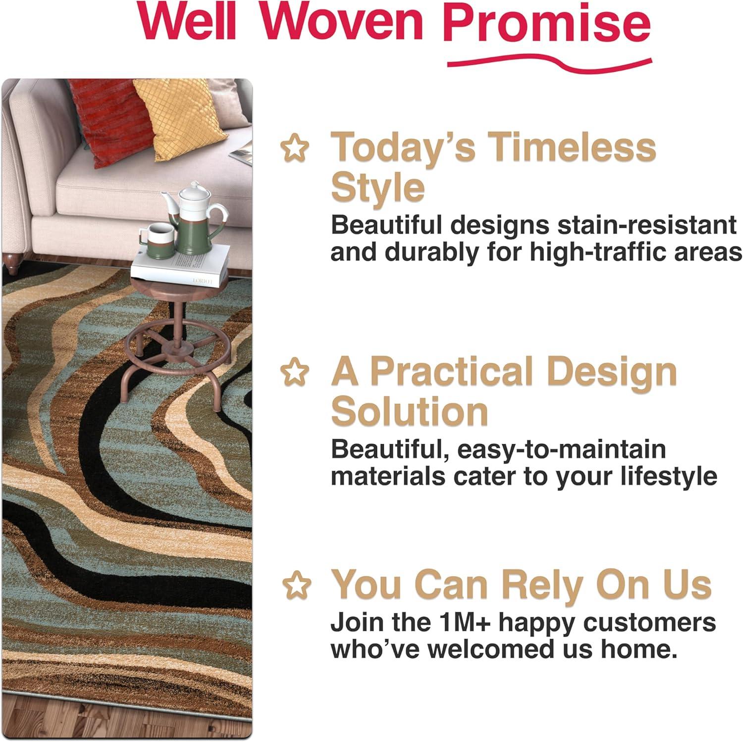 Well Woven Hudson Waves Geometric Modern Casual Abstract Contemporary Natural Lines Soft 5'3" Round Multi Blue Area Rug