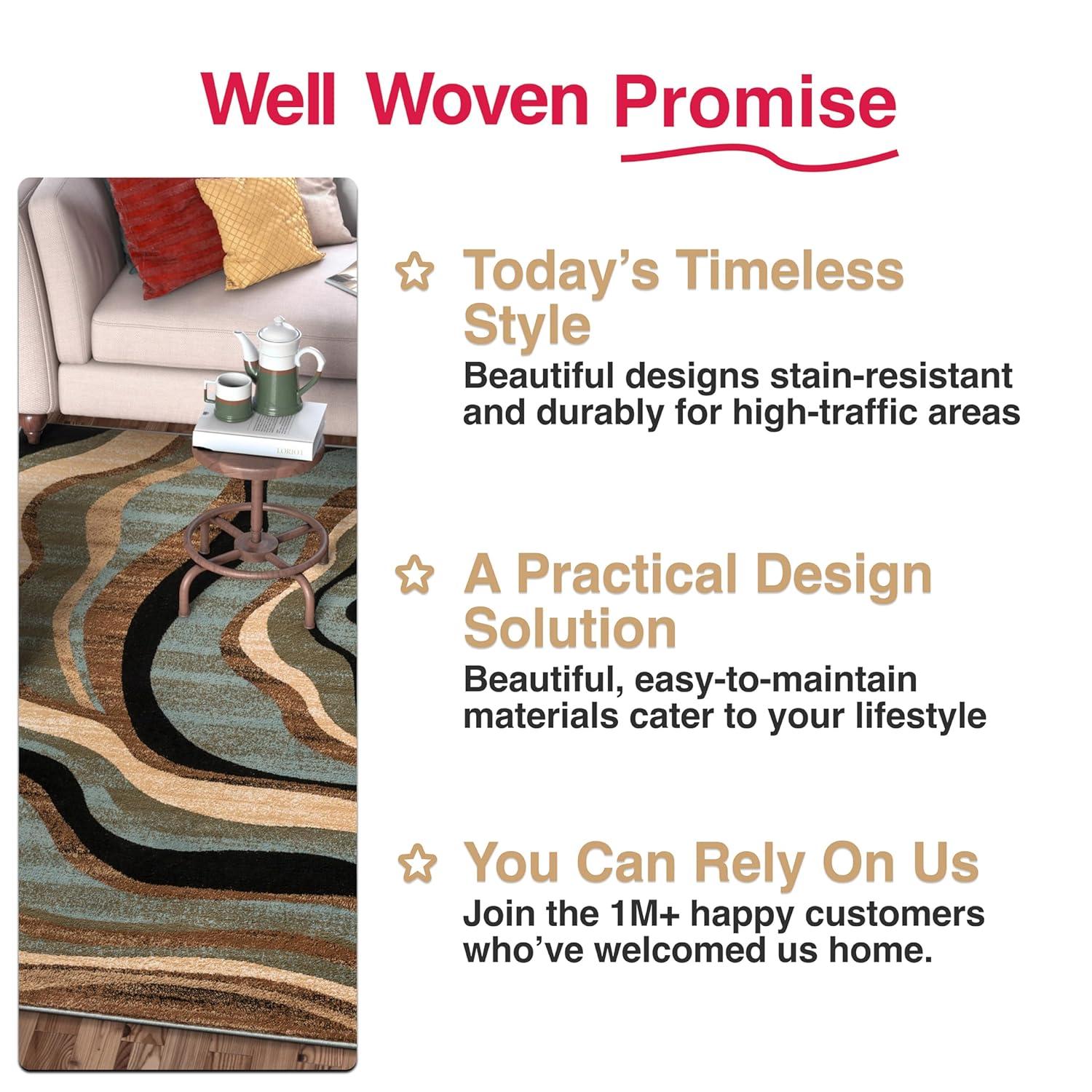 Well Woven Hudson Waves Geometric Modern Casual Abstract Contemporary Natural Lines Soft 5'3" Round Multi Blue Area Rug