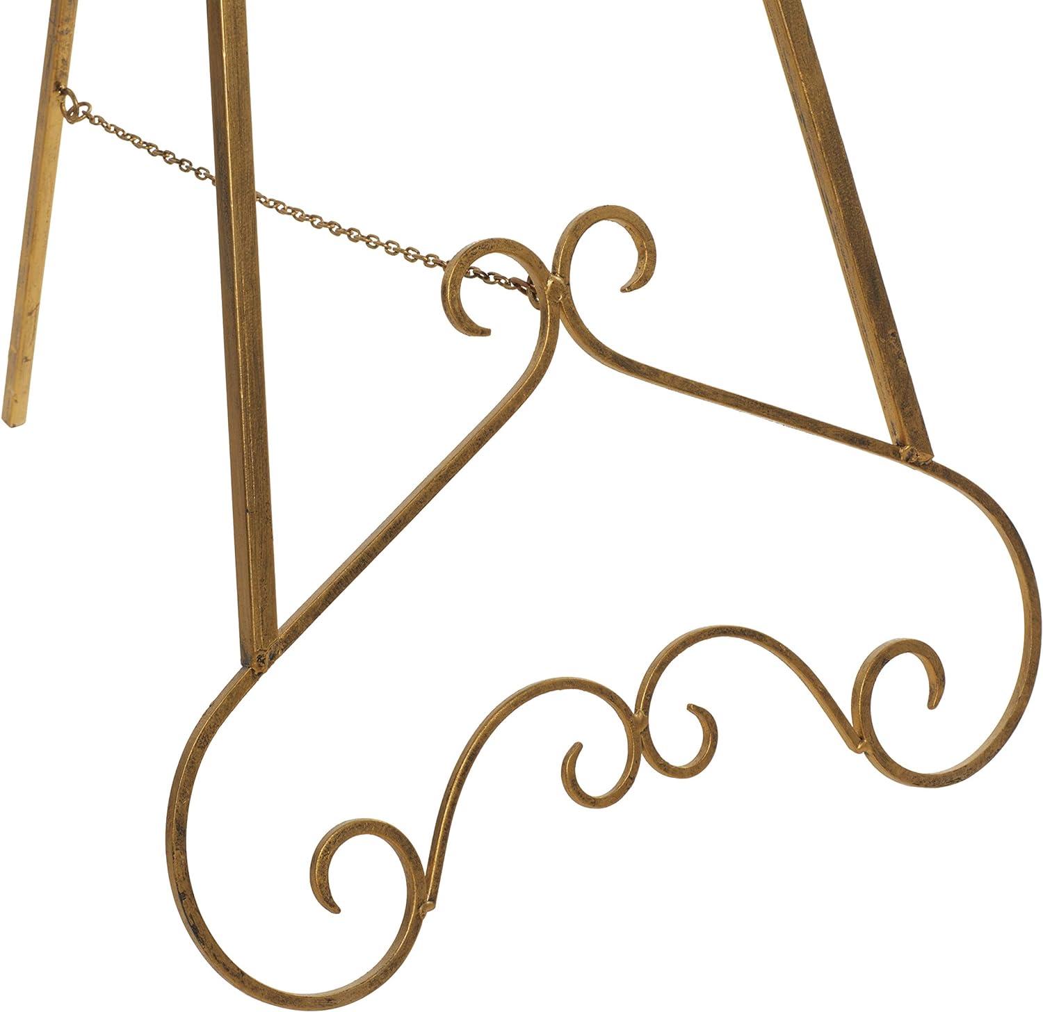 Gold Metal Scroll Adjustable Floor Easel with Chain Support