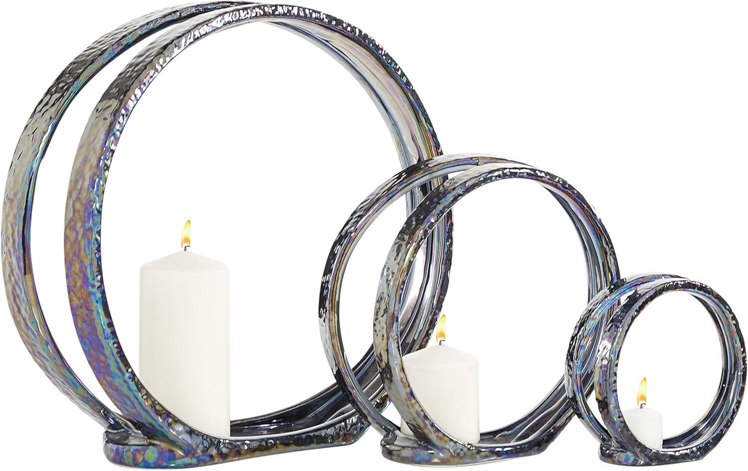 Set of 3 Glam Kaleidoscopic Candle Holders Silver - Olivia & May: Elegant Centerpiece, Metallic Finish