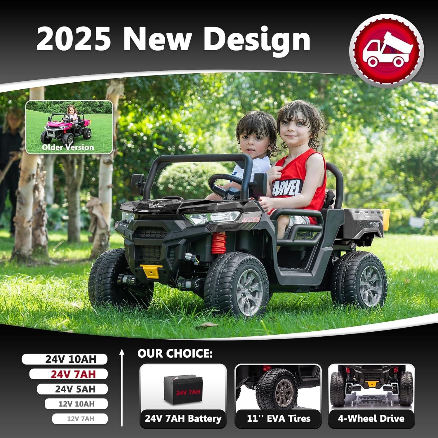 4 Wheels 24V Ride on Dump Truck Toys 2 Seater Kids Ride On UTV Car with Remote Control,Electric Dump Bed