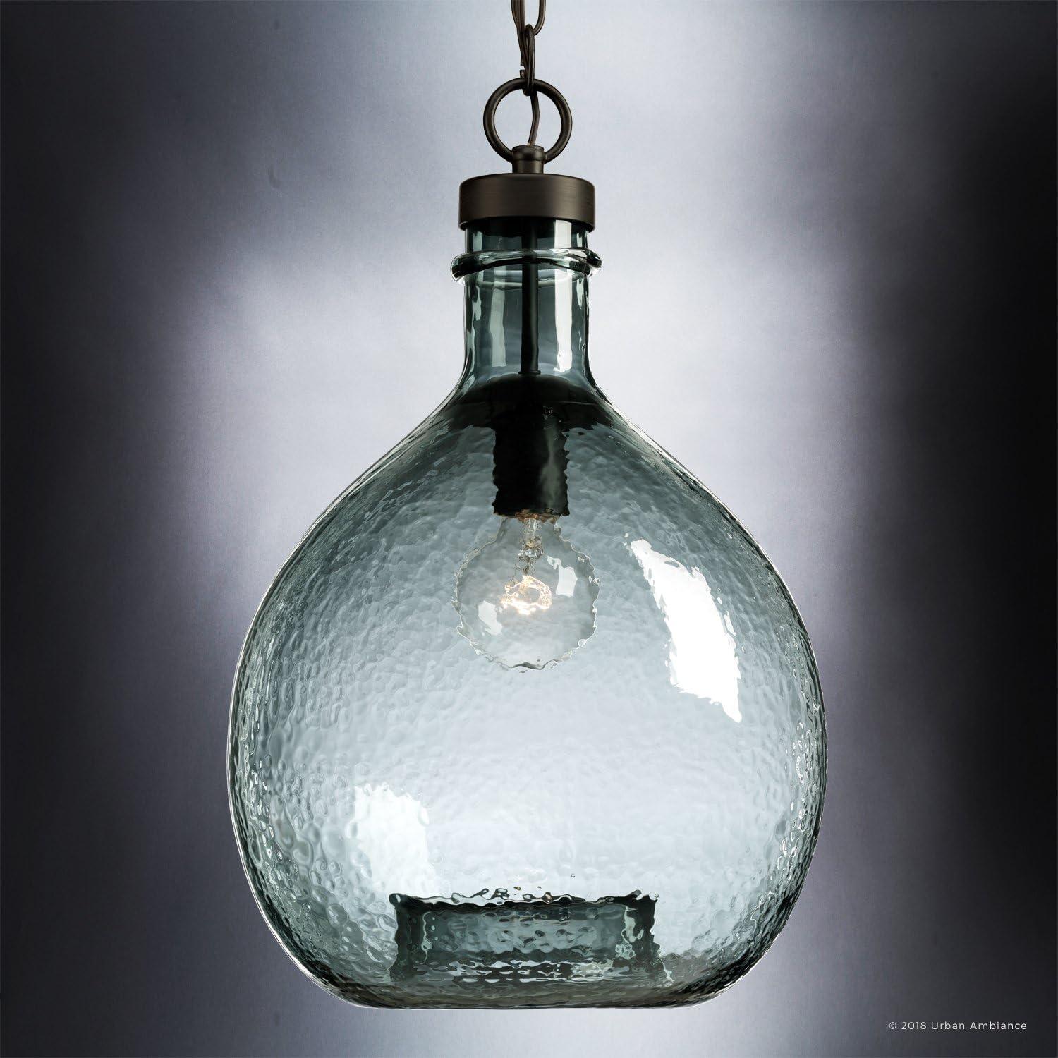 Urban Ambiance Luxury Bohemian Pendant, Size: 20-3/8"H x 13"W, with Farmhouse Style Elements, Olde Bronze Finish and Recycled Blue Textured Shade, UHP2771