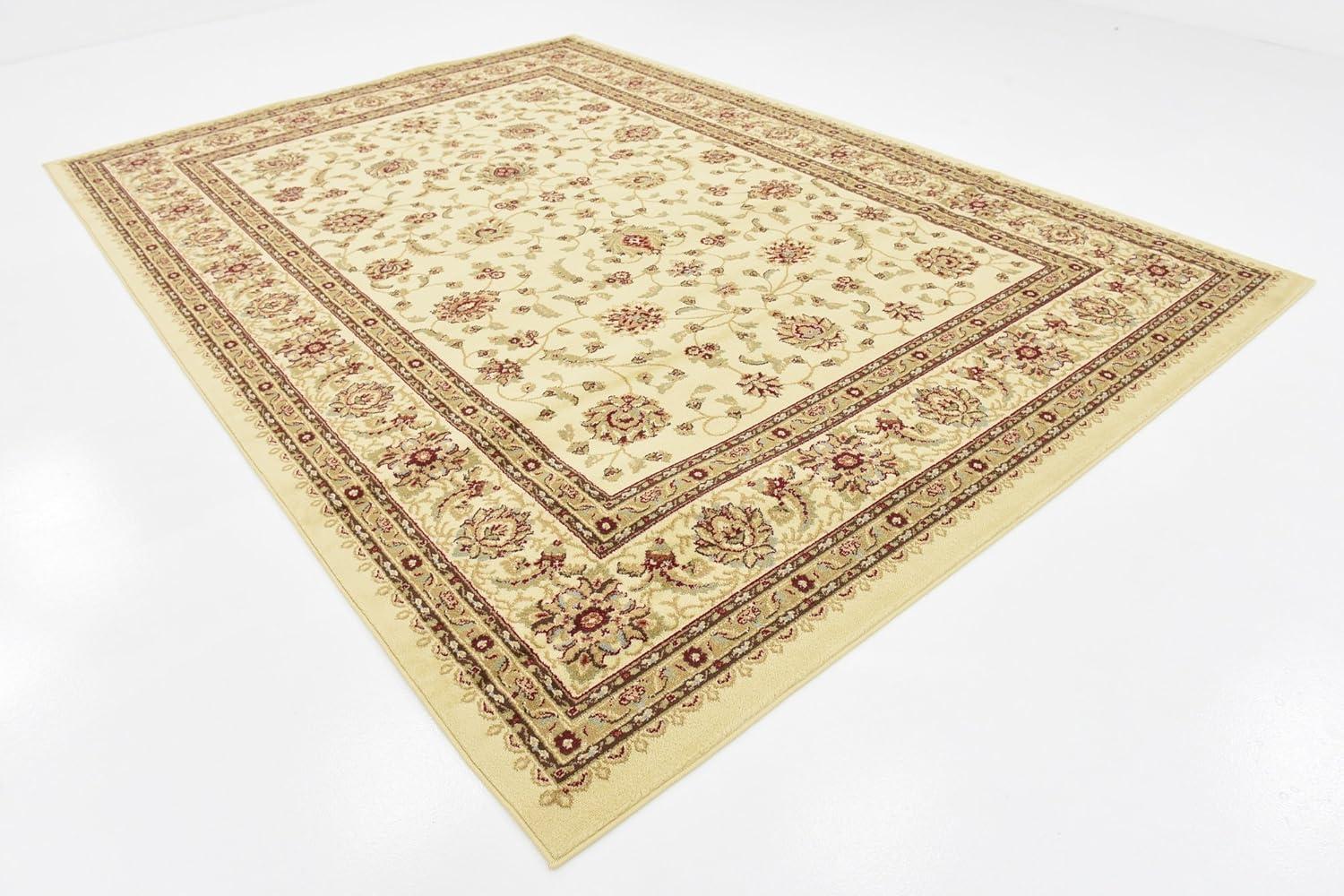 Ivory and Gold Rectangular Floral Synthetic Area Rug