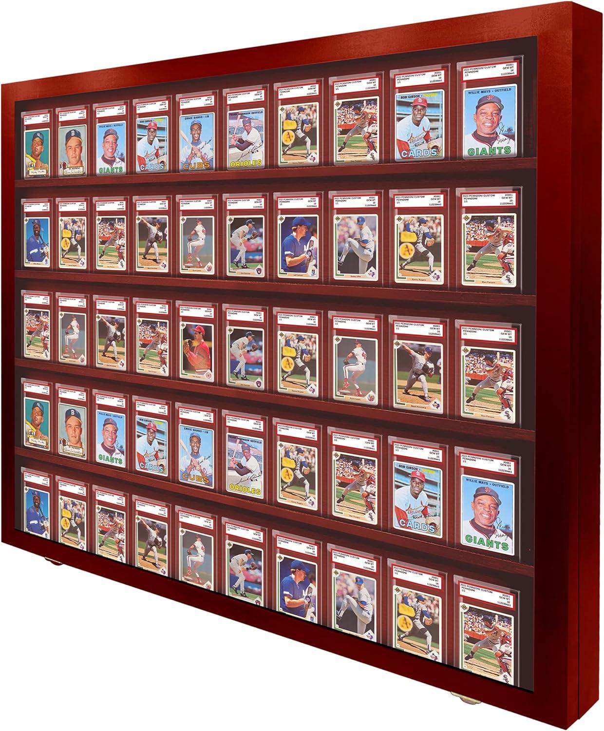 PENNZONI Baseball Card Display Case, 50 Graded Cards Acrylic Frame, Cherry