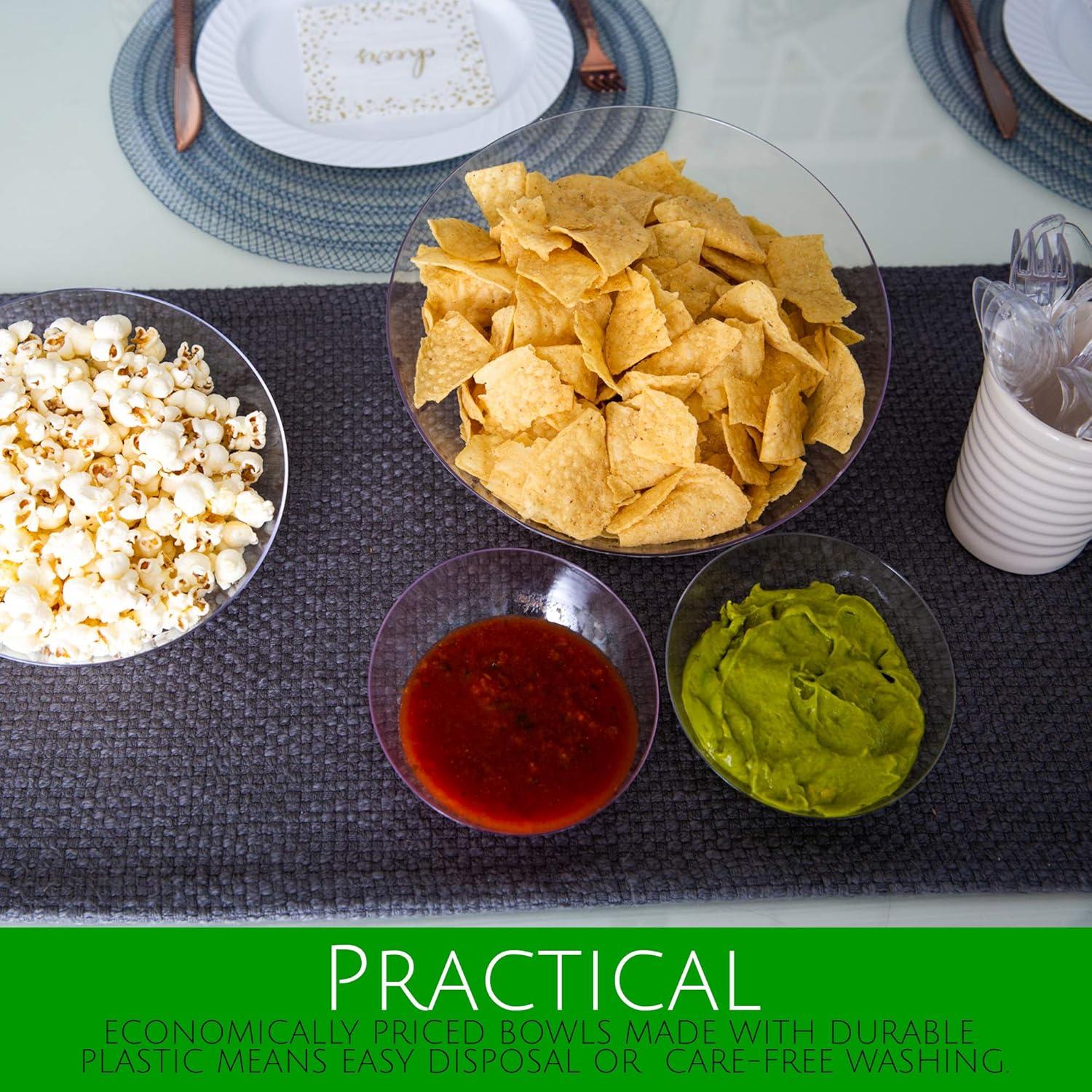 PLASTICPRO Angled Plastic Serving Bowls White Disposable Bowls Party Supplies, Large 4-Pack