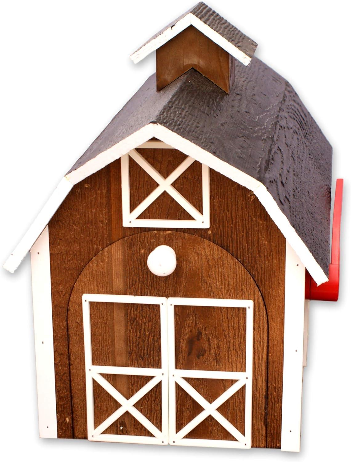 Amish-Made Deluxe Wooden Mailbox, Dutch Barn Style Chestnut with White Trim