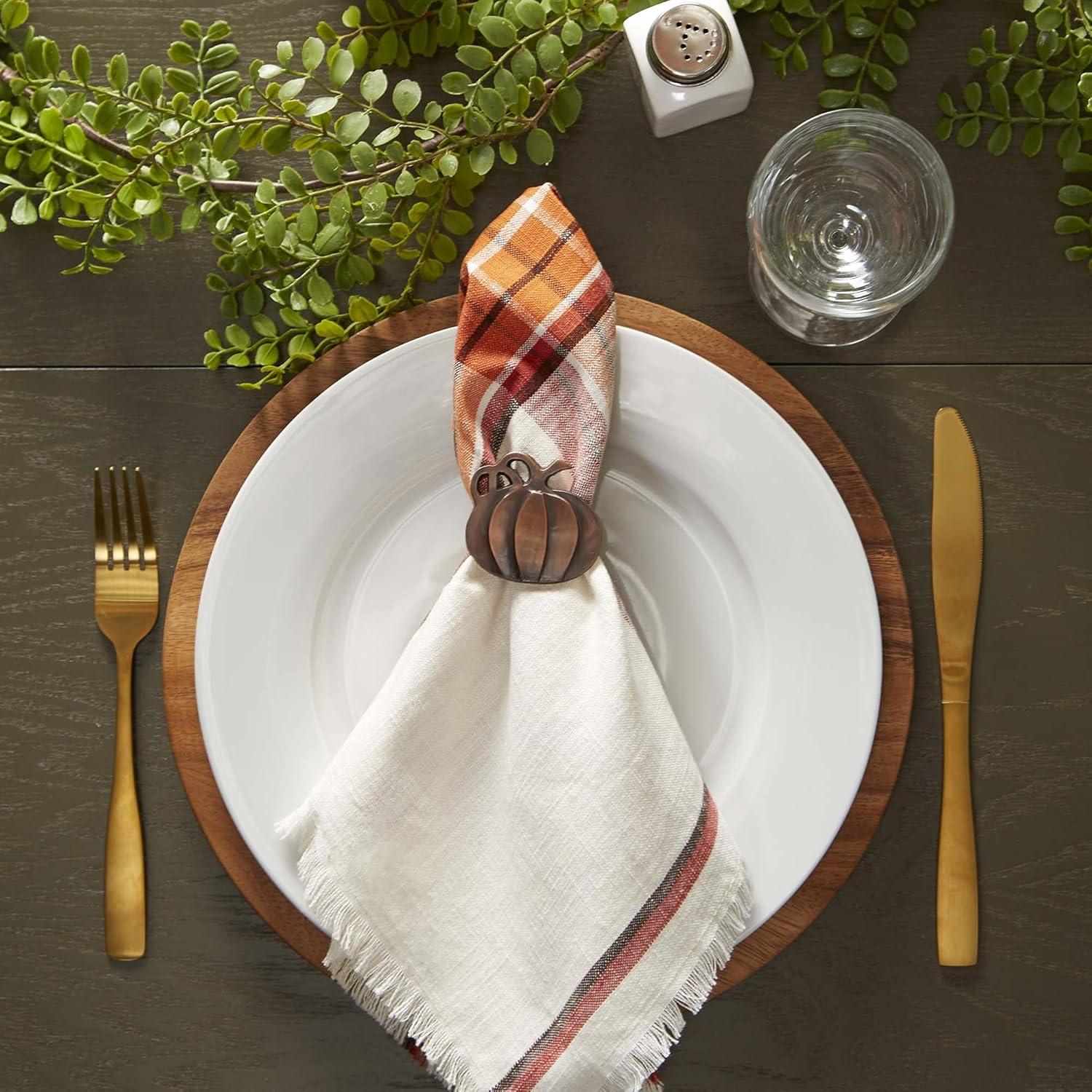 Pumpkin Spice Plaid Cotton Napkin Set, 20x20, 6 Count