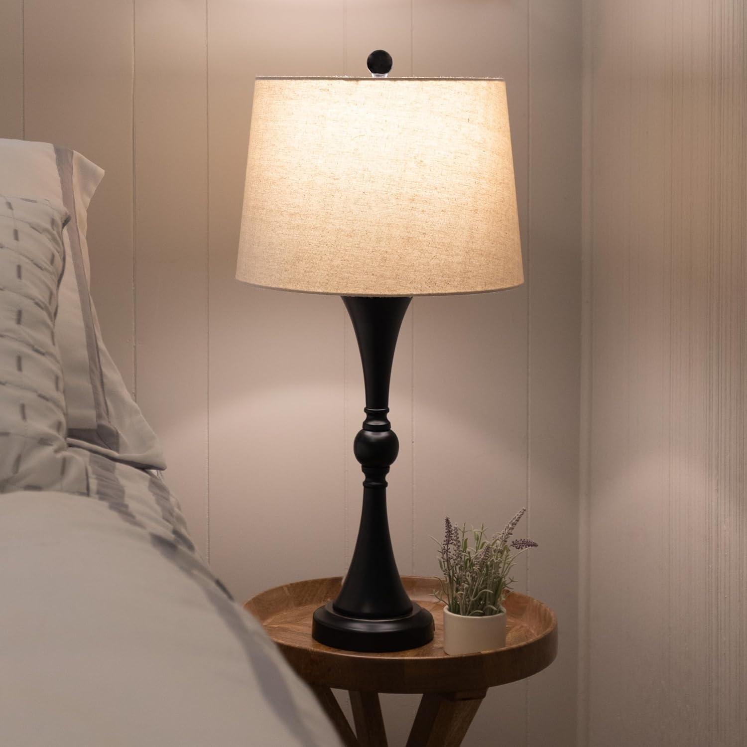 Lavish Home Set of 2 Table Lamps with USB Charging Ports (Black)