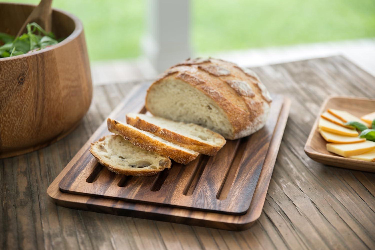 Acacia Wood Rectangular Nesting Bread Board with Crumb Catcher