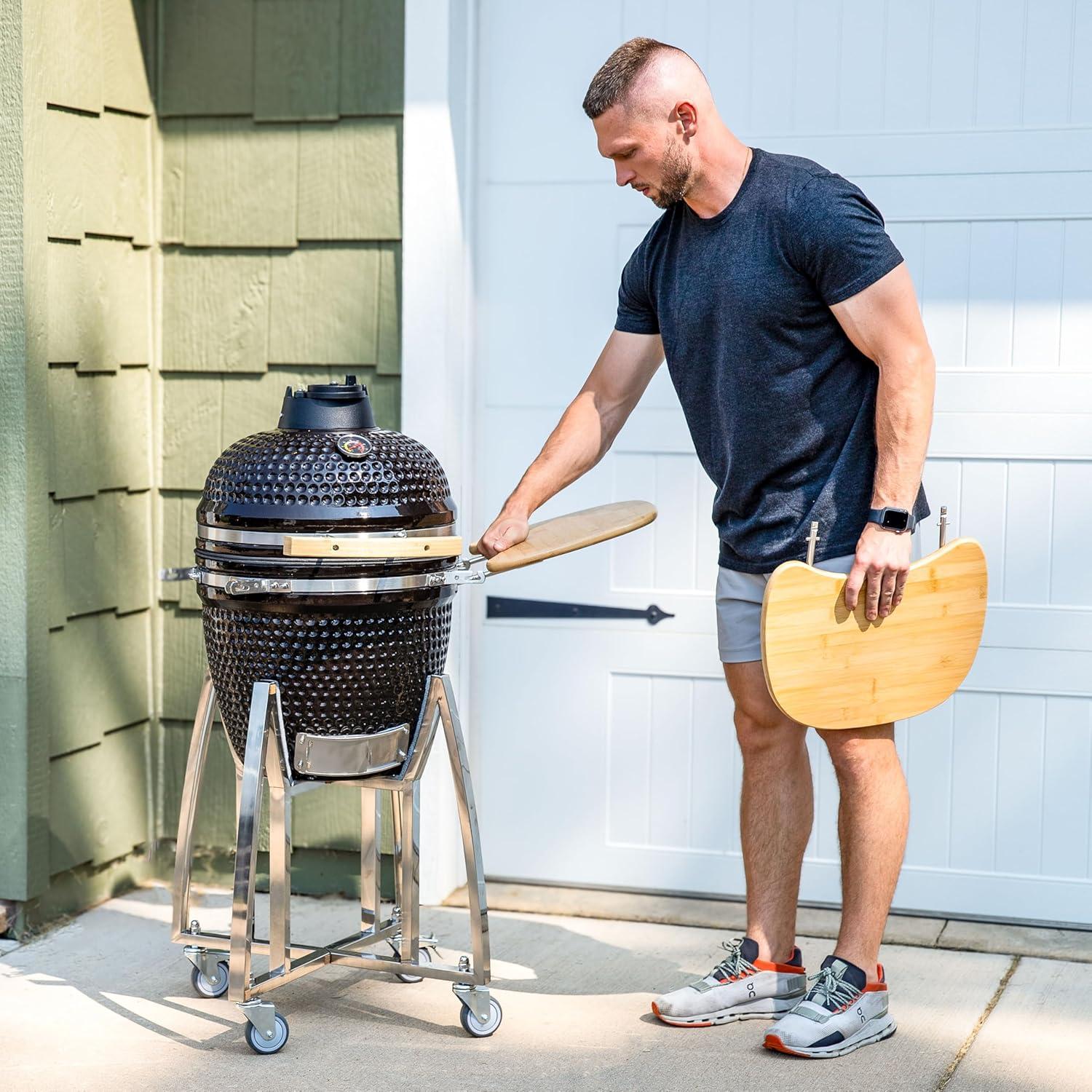 Mullite Kamado Grill with Wheels and Side Tables