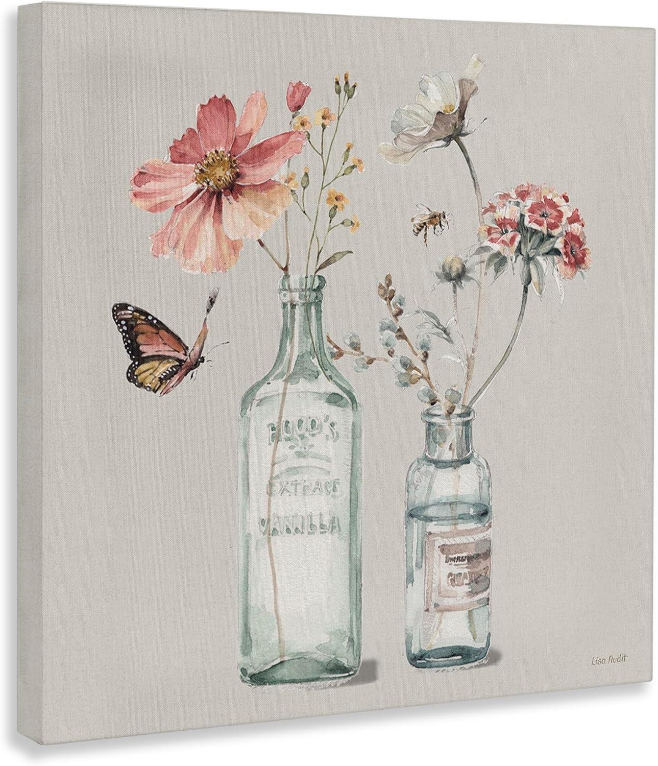 Stupell Industries Flower Jar Butterfly Painting, 17" x 17"