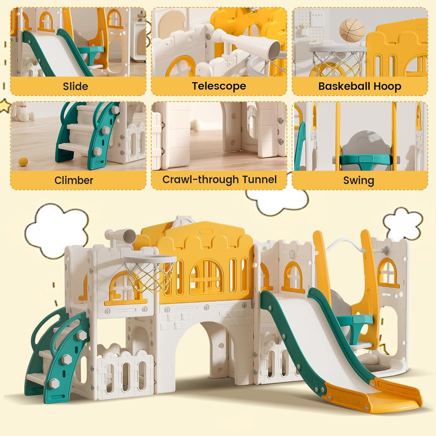 Multicolor Indoor Climbing Playset with Slide and Swing