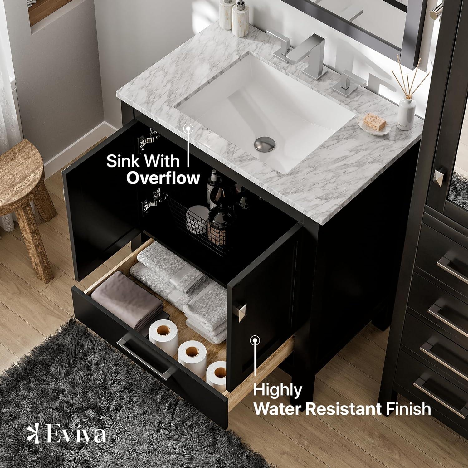 Eviva Aberdeen 30" Espresso Transitional Bathroom Vanity w/ White Carrara Top