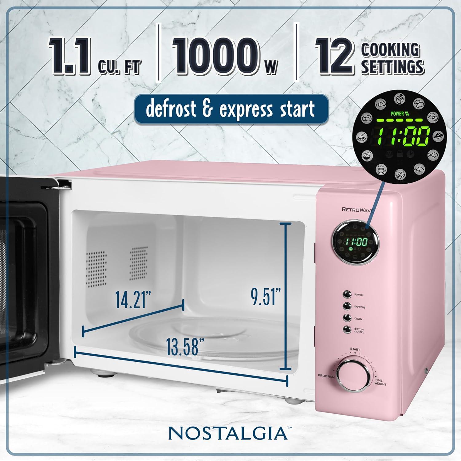 Nostalgia Retro Countertop Microwave 1.1 Cu Ft & 1000 Watt NRMO11PK6A