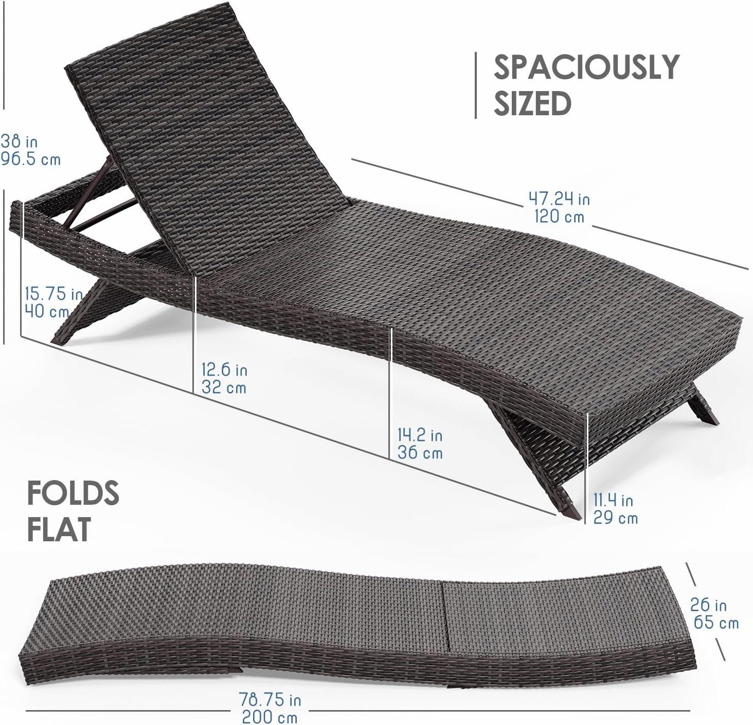 Premium Brown Wicker Outdoor Chaise Lounge Set of 2