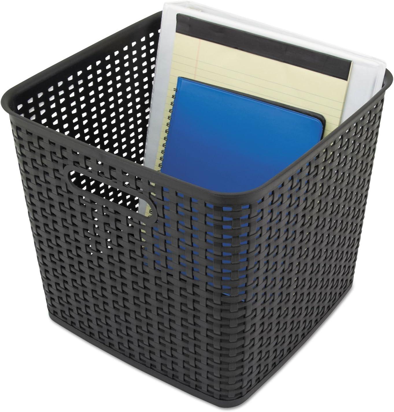 Advantus Plastic Weave Bin Extra Large 12.5" x 12.5" x 11.13" Black 2/Pack 40376