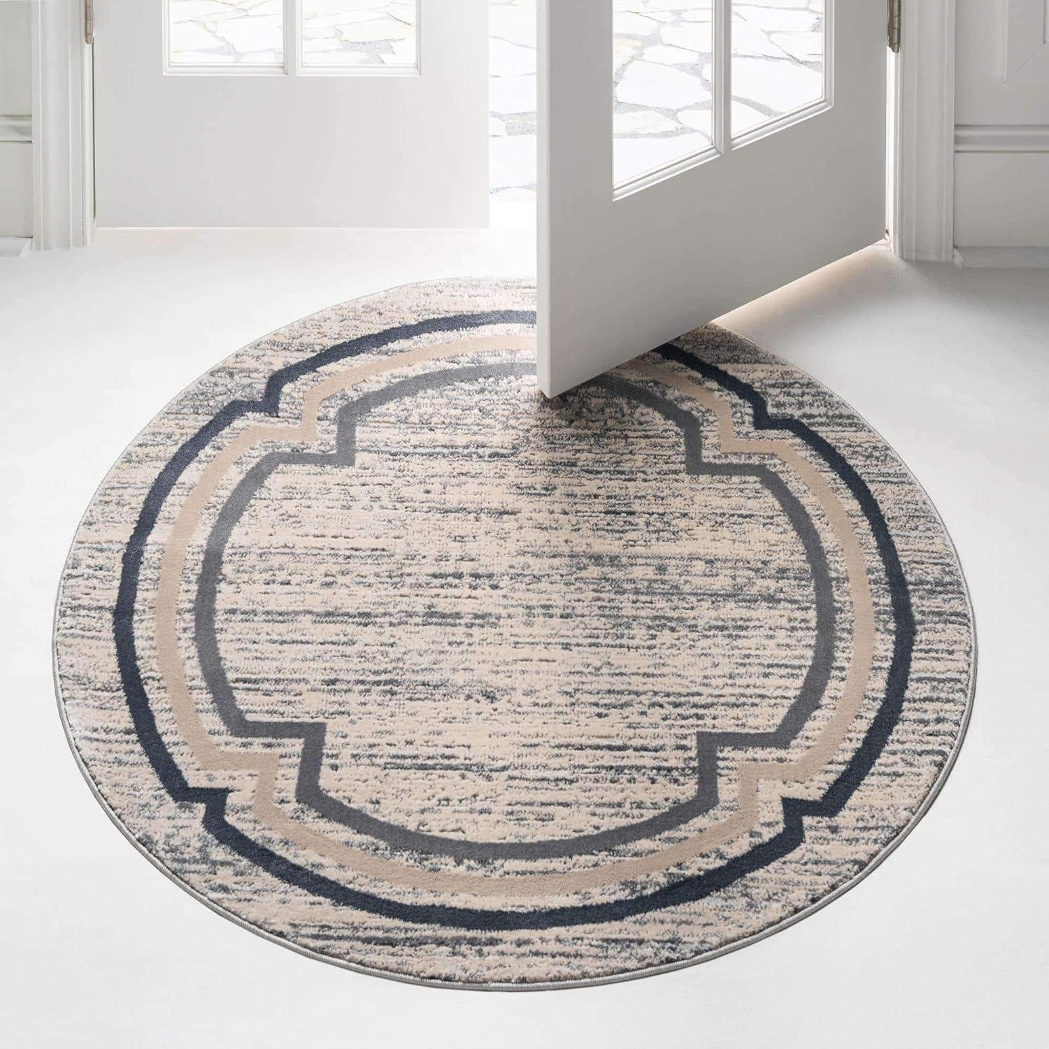 Unique Loom Oasis Collection Area Rug - Fountain (4'  Round Gray/Ivory)