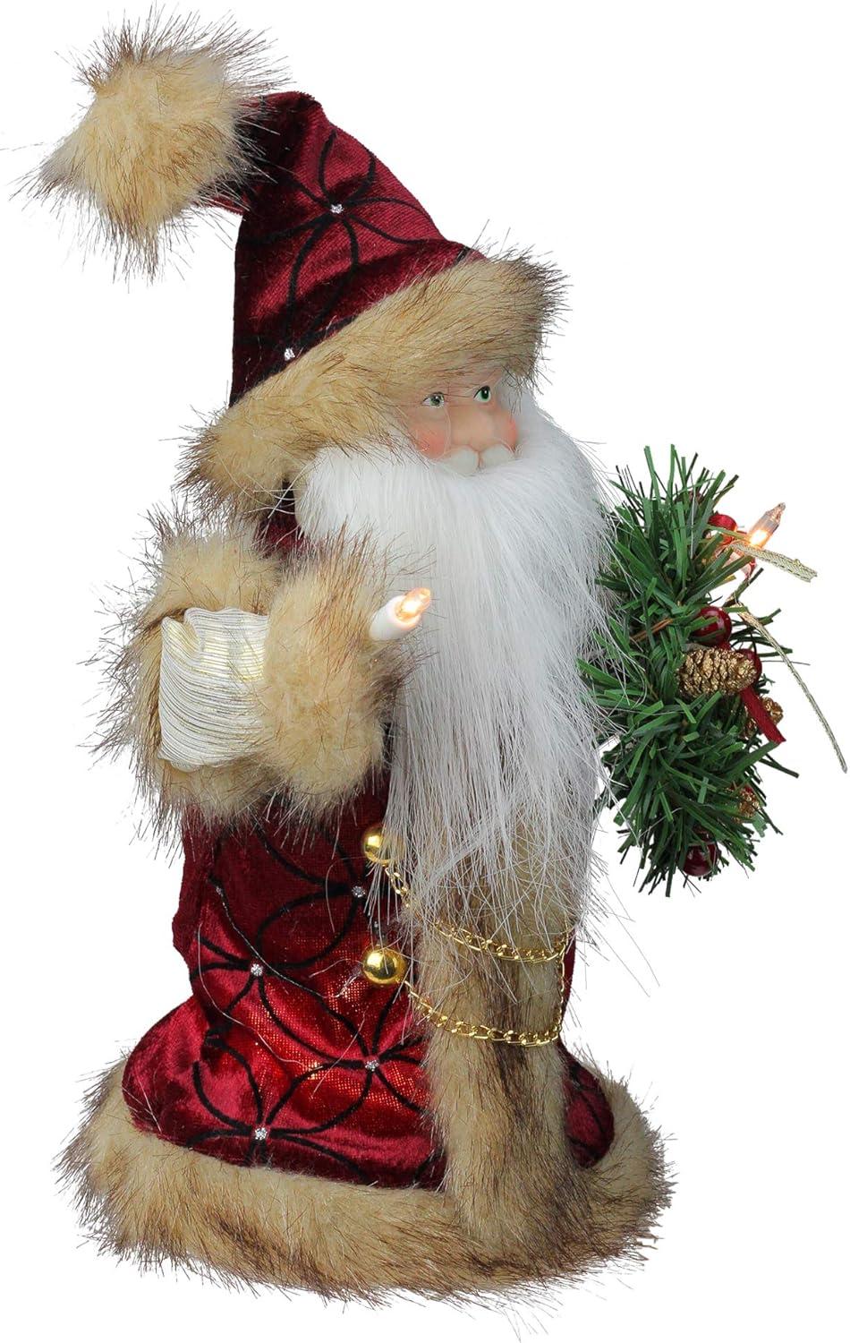 Kurt Adler 10-Inch 10-Light Burgundy and Brown Santa Treetop