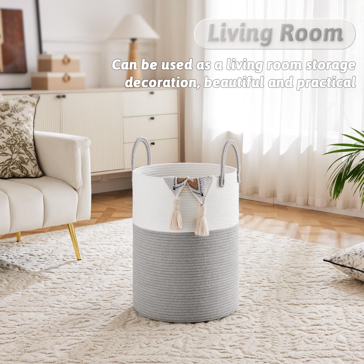 Beachcrest Home™ 60L Cotton Rope Woven Laundry Basket, Multifunctional Storage Sorter For Dirty Clothes In Bathroom And Living Room