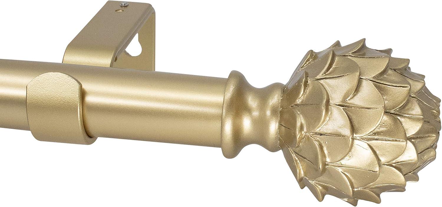 Meriville 1-Inch Diameter Single Window Treatment Curtain Rod, Artichoke Finial (28"-48", Royal Gold)