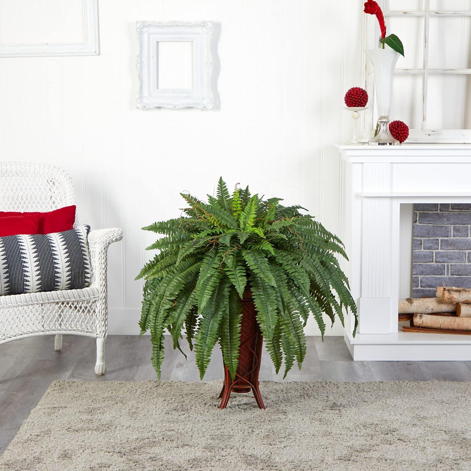 Nearly Natural Boston Fern with Stand Silk Plant