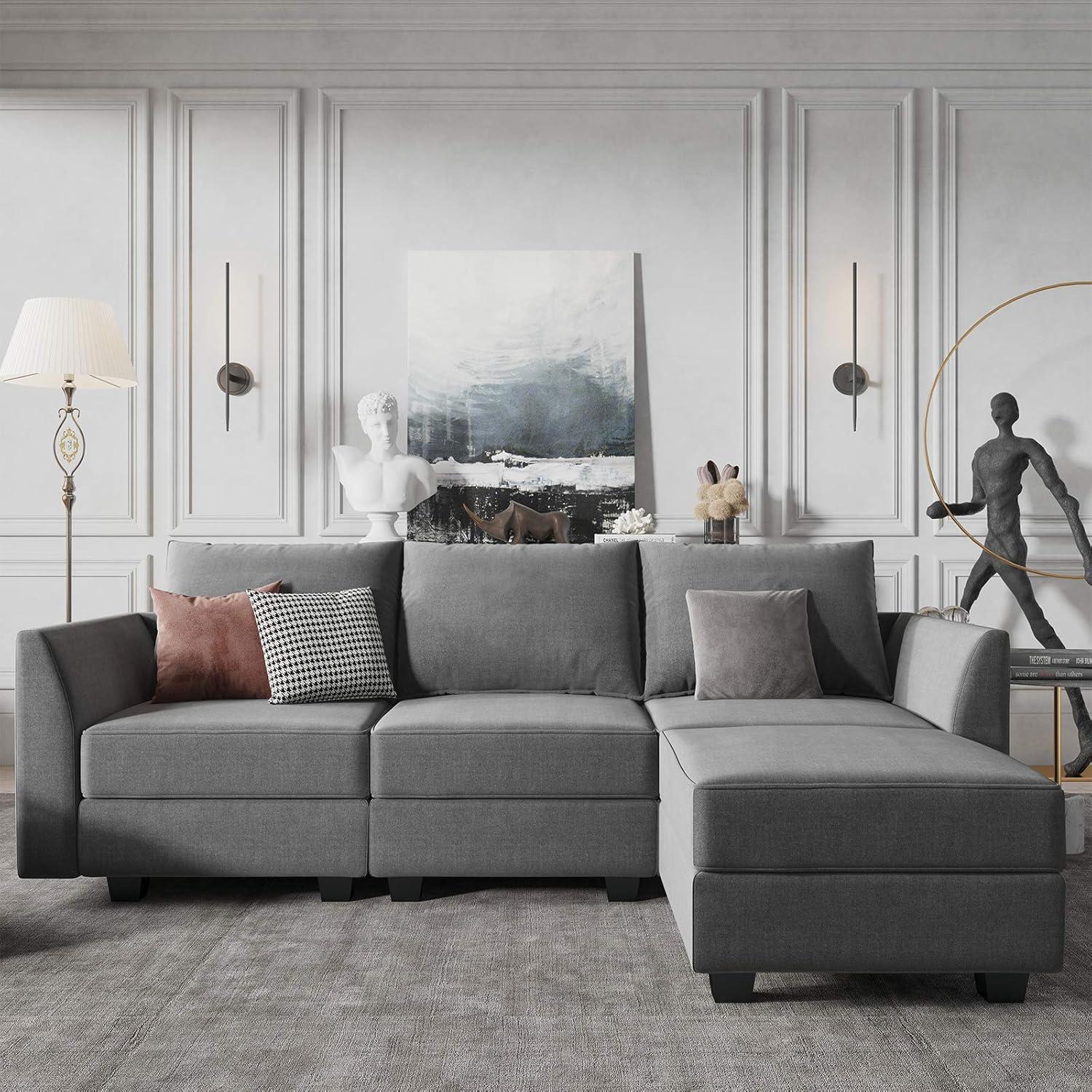 HONBAY Convertible Sectional Couch with Reversible Chaise Modern L-Shape Sofa 4-Seat Couch Modular Sectional Sofa with Storage Seats, Grey