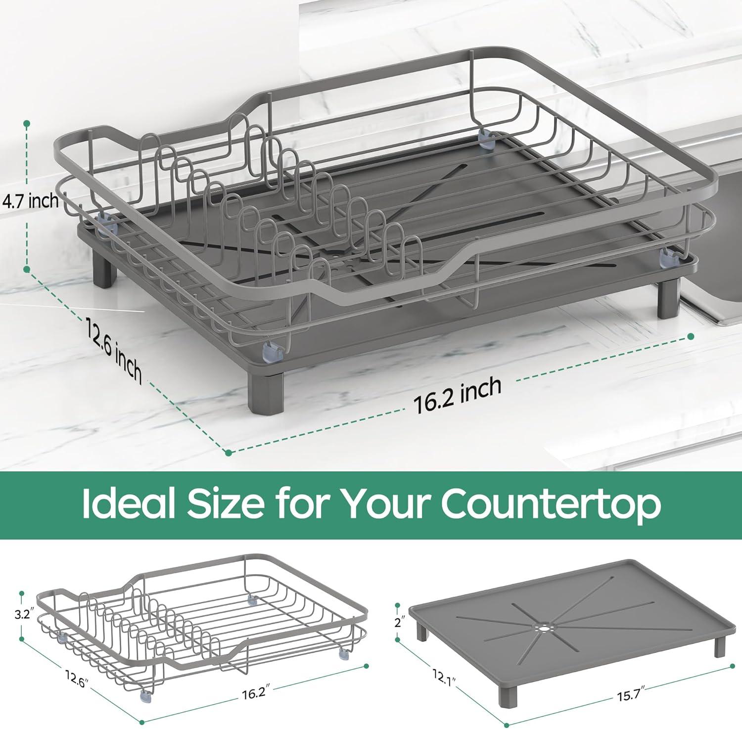 R&M Furniture Stainless Steel Rustproof Dish Drying Rack - Sturdy Dish Drainer for Kitchen Countertops with Drainer Plate, Multifunctional Design, Suitable for a Variety of Kitchen Utensils, Dimensions 16.2“ (L) x 12.6” (W)