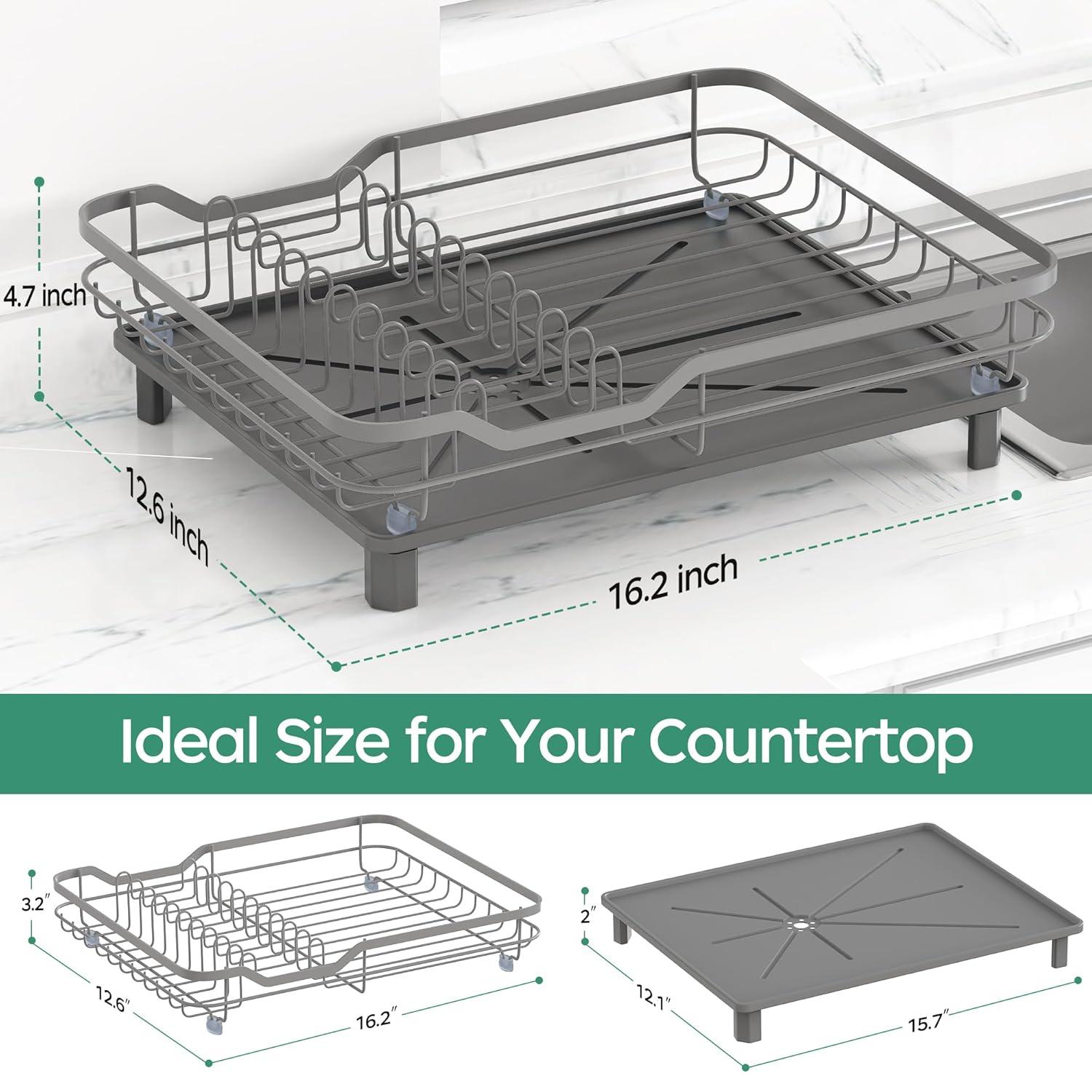 R&M Furniture Stainless Steel Rustproof Dish Drying Rack - Sturdy Dish Drainer for Kitchen Countertops with Drainer Plate, Multifunctional Design, Suitable for a Variety of Kitchen Utensils, Dimensions 16.2“ (L) x 12.6” (W)