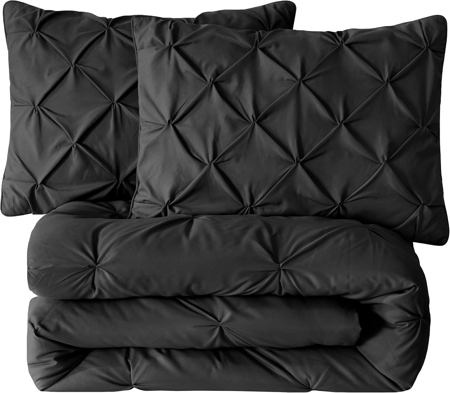 Berlin Black Full Microfiber Pinch Pleat Comforter Set