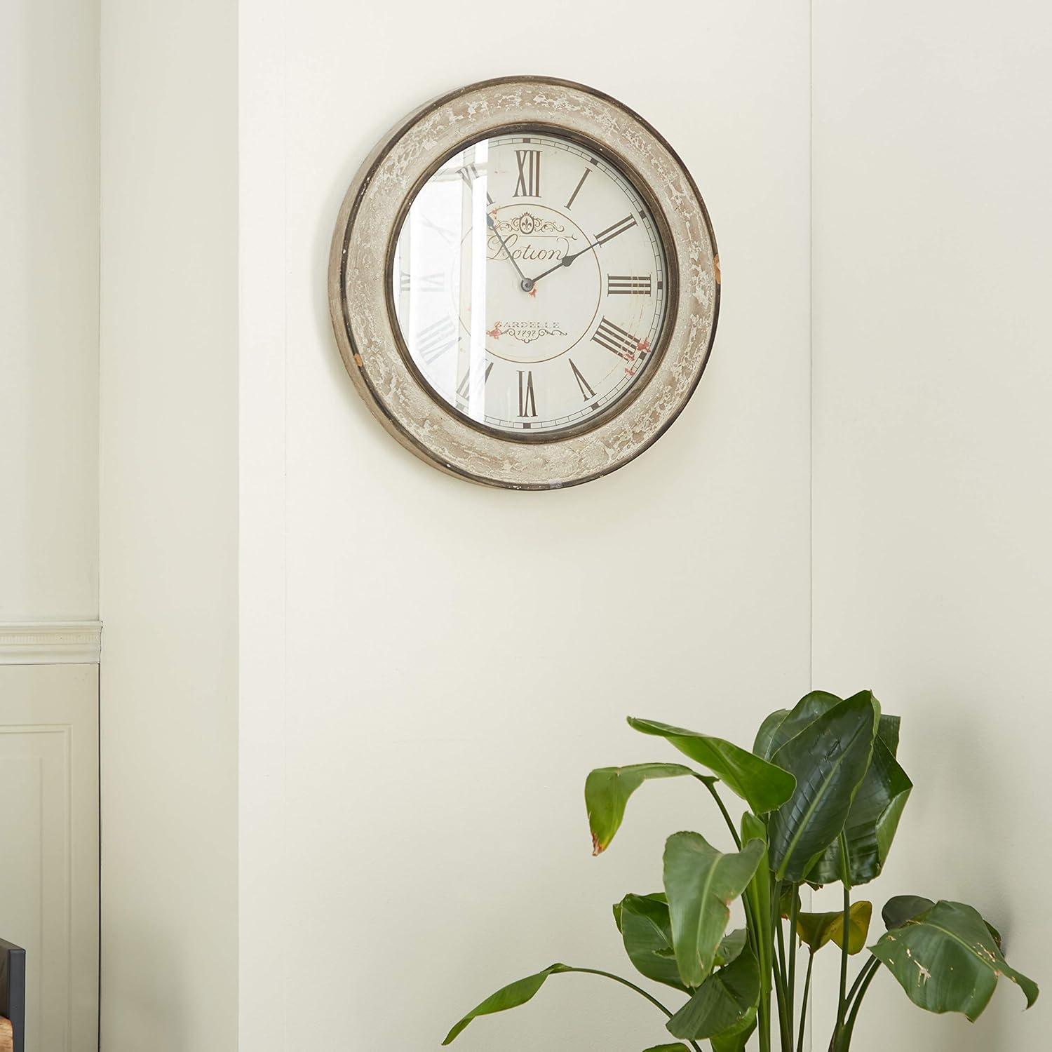 DecMode 24" Cream Wooden Distressed Wall Clock