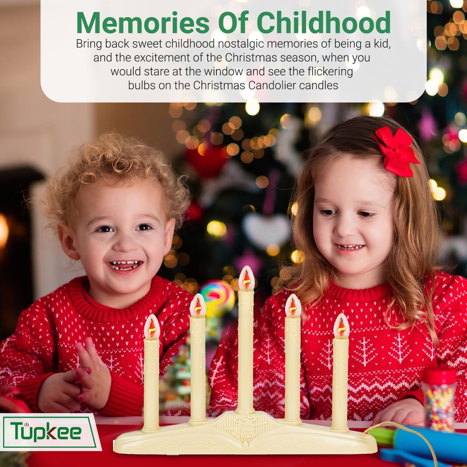 Tupkee Christmas Candolier Window Candles  with Flickering Bulbs  5-Lights Indoor -Flameless Electric Window Candles Candelabra