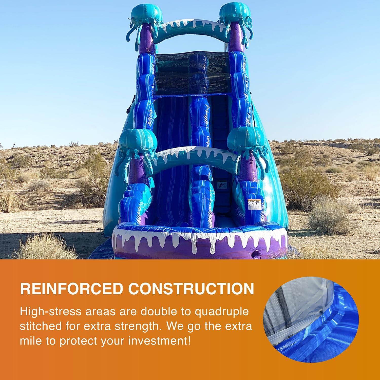 JumpOrange 19’ Electric Commercial Grade Water Slide with Splash Pool for Kids and Adults (with Blower), Outdoor Indoor, Wet Dry Use, Tall Inflatable