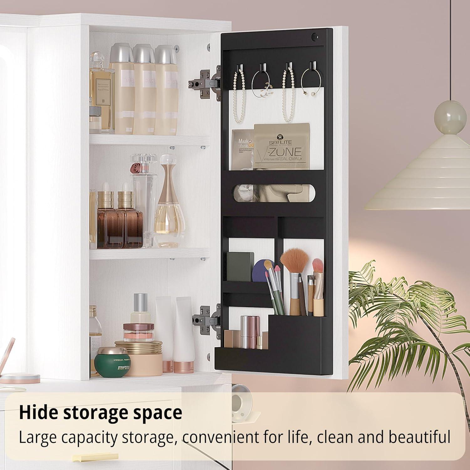 IRONCK Makeup Table Vanity Desk Set with Lighted Mirror, Charging Station, Storage Cabinet and 5 Drawers