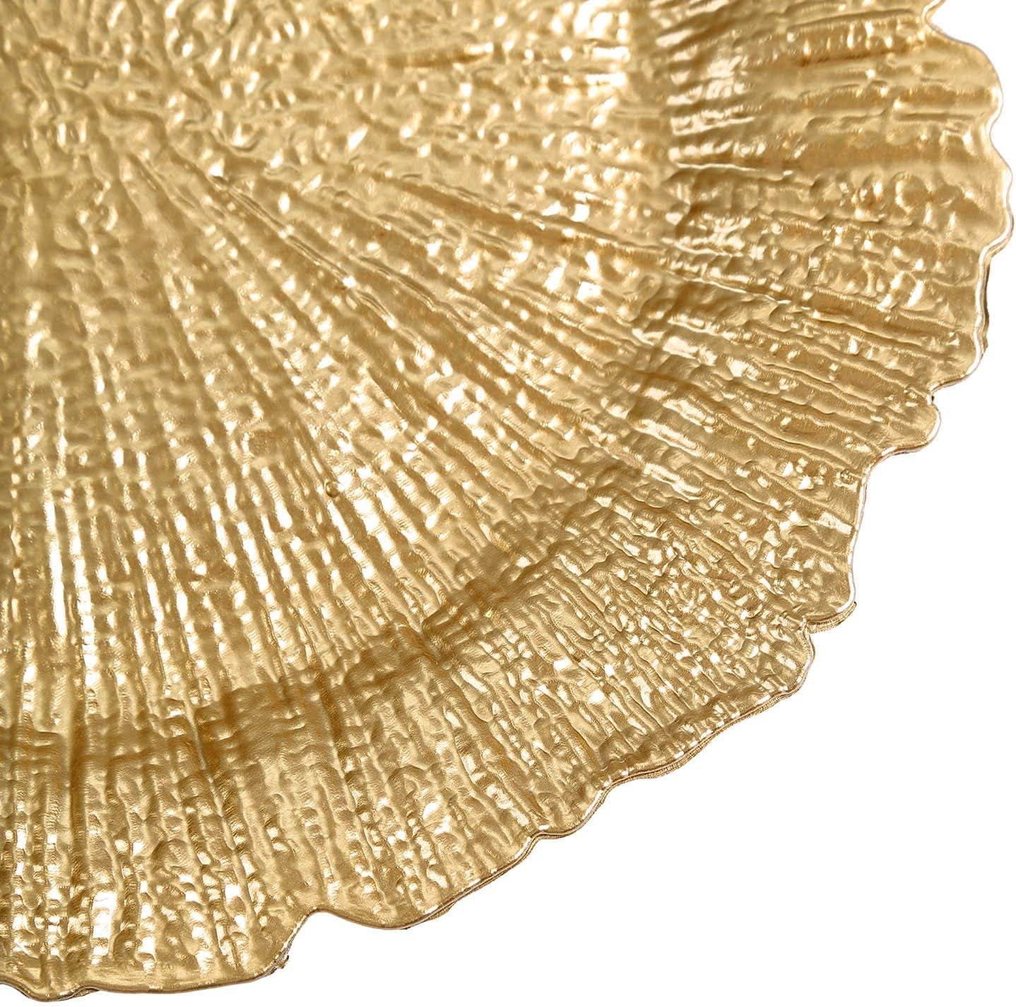 Efavormart 6 Pack 13" Round Gold Plastic Reef Charger Plates Ruffled Rim Dinner Charger Plates For Weddings Events