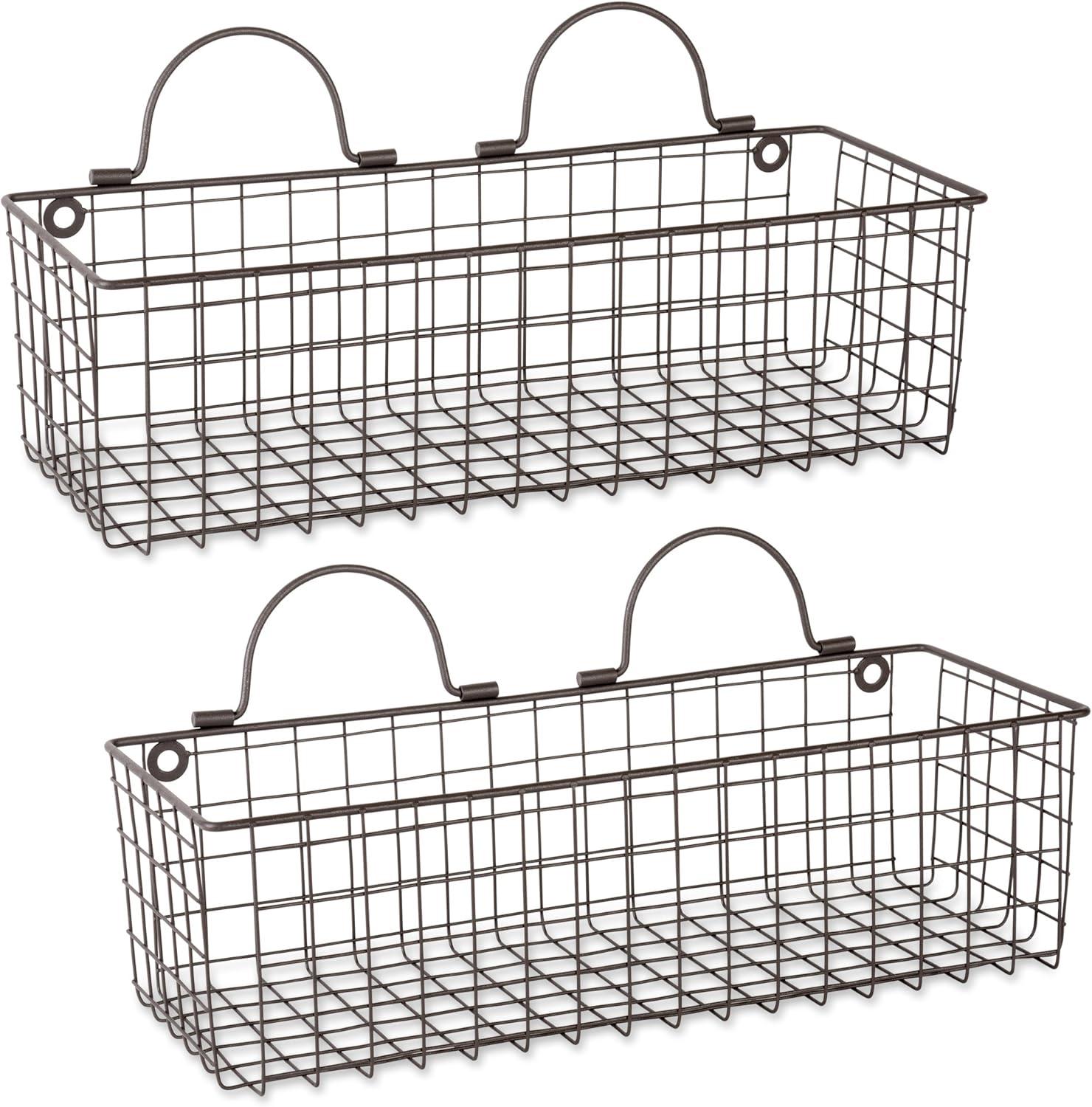 Vintage Bronze Wire Wall Baskets, Set of 2, Rectangular