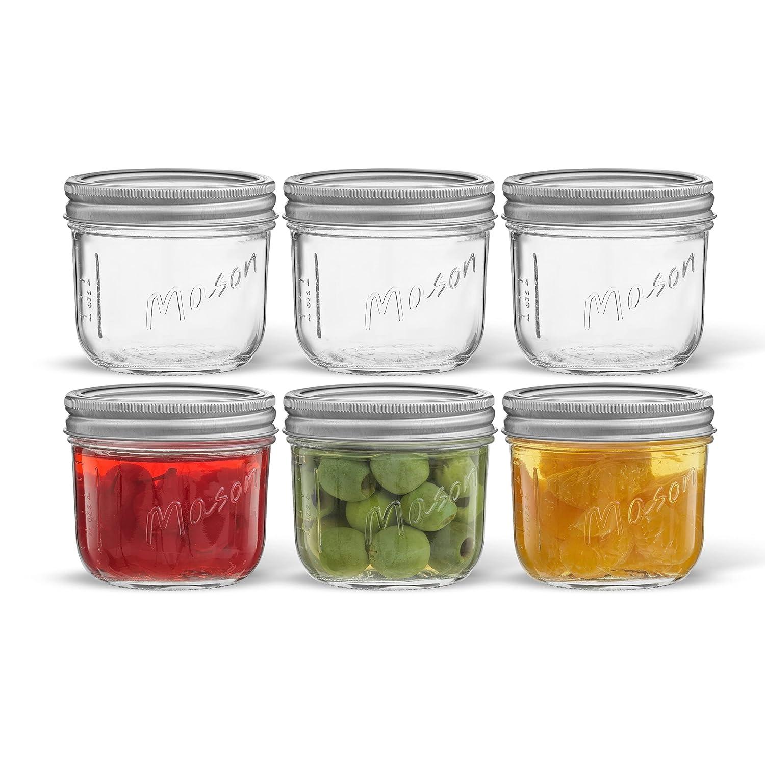 JoyJolt Wide Mason Jars with Airtight Lids, Labels and Measures - 8 oz - Set of 6