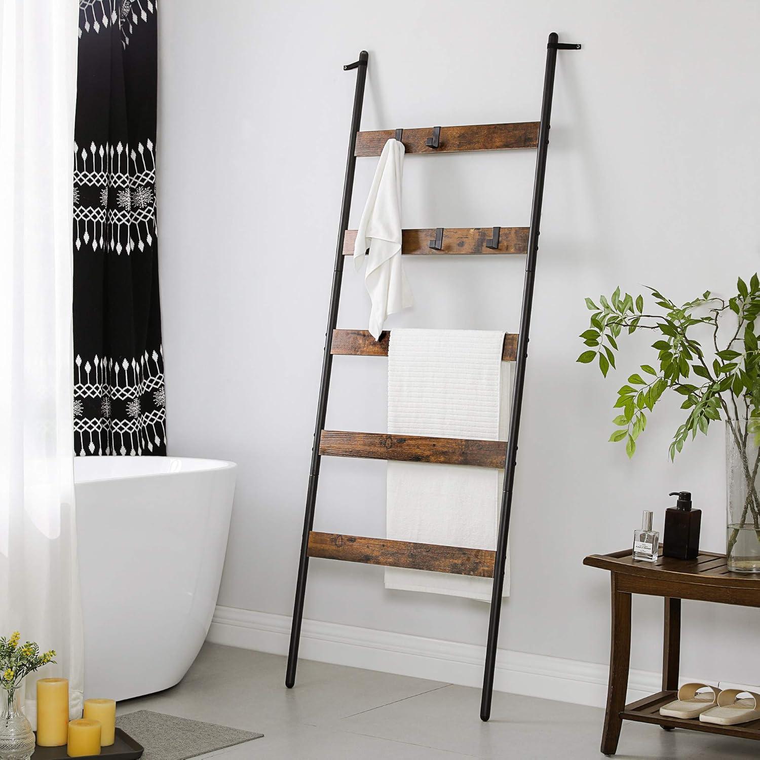 Rustic Brown and Black 5-Tier Industrial Blanket Ladder